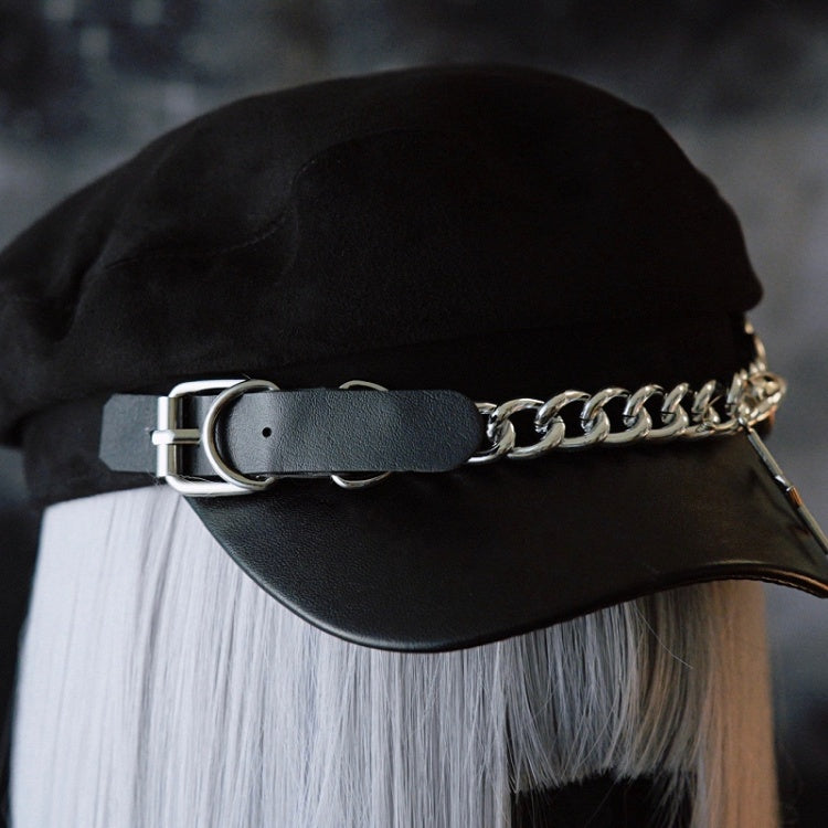 With Heart Design Charm Chain Hat Gothic Black Star Buckle Beret