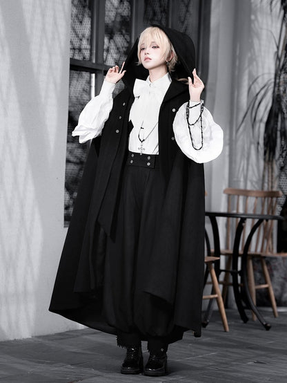 Black Ouji Lolita Cloak with Buckle Strap Closure - Princess Chronicles