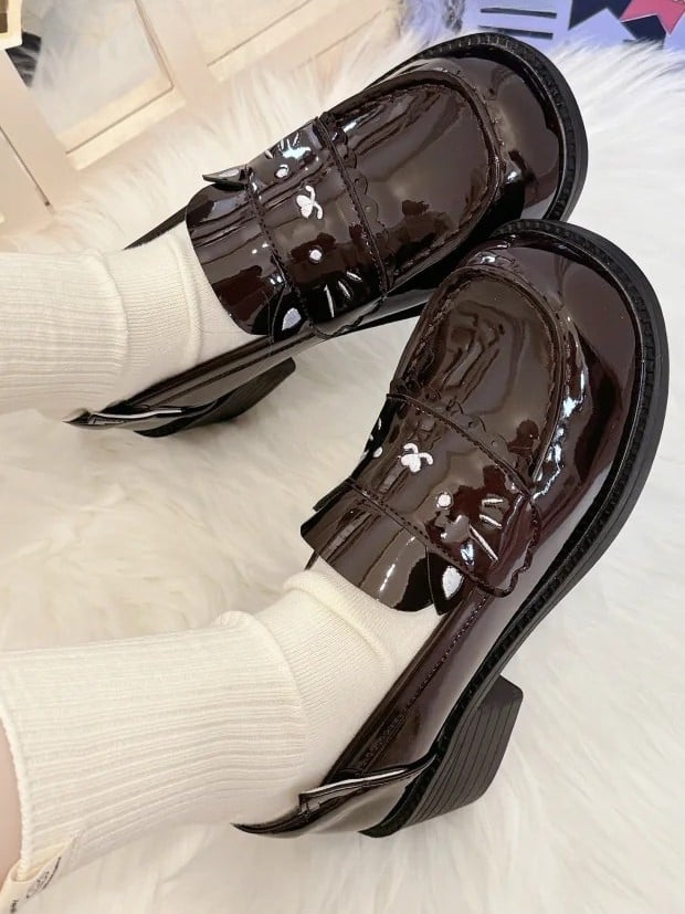 Polished Leather Slip-in Brown - Shoes Fit JK Kitty Design PU