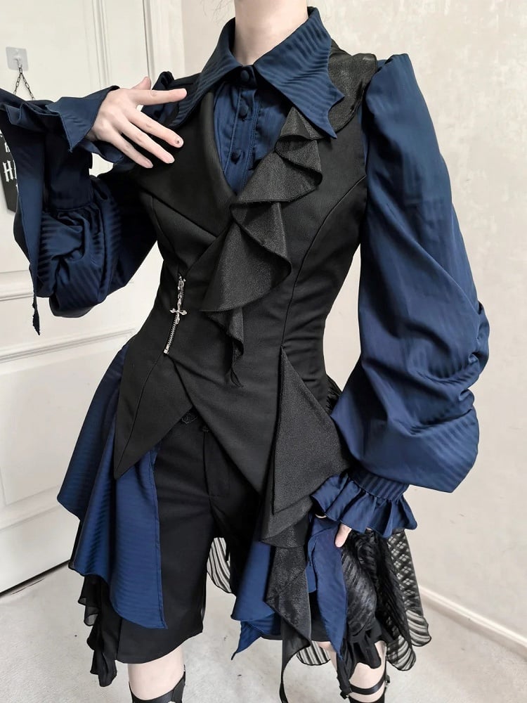 Waistcoat Gothic Ouji Lolita with Black Train Detachable Asymmetrical Design