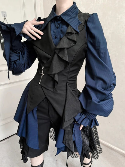 Waistcoat Gothic Ouji Lolita with Black Train Detachable Asymmetrical Design