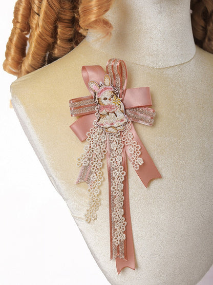 Kawaii Pink Rabbit Embroidery Brooch Pin - Alice Girl