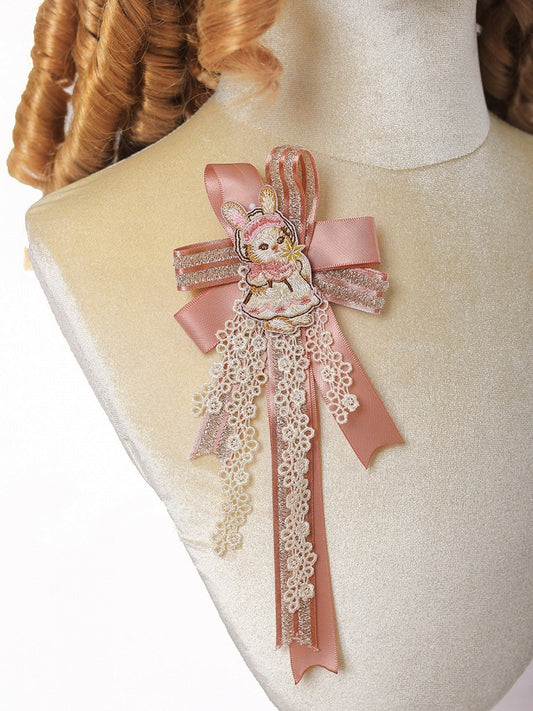 Kawaii Pink Rabbit Embroidery Brooch Pin - Alice Girl