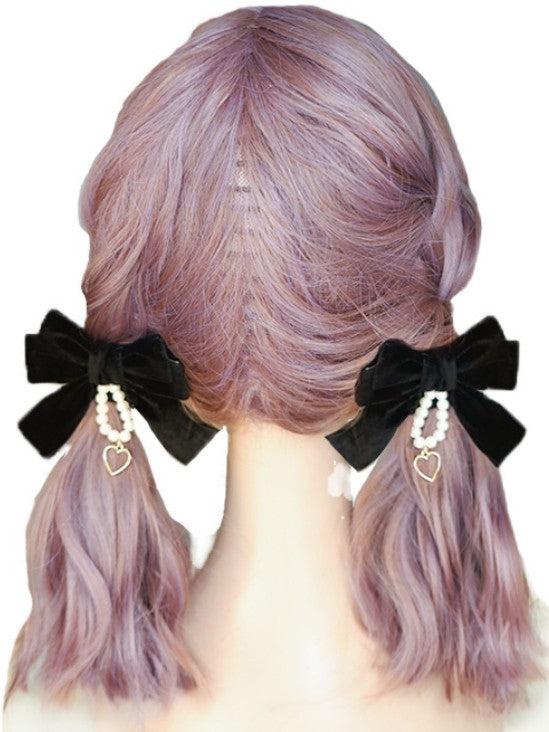 Bowknot Hairclip Lolita Pearl Black/Red Sweet