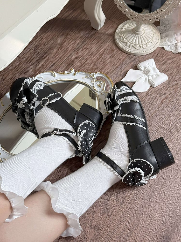 Sweet Mary Design - Black Lolita Low-heel Jane Shoes PU