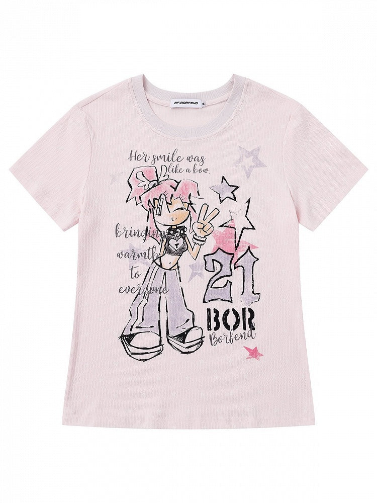 Pink Cartoon Graphic Short Sleeve Tee - Languid Park