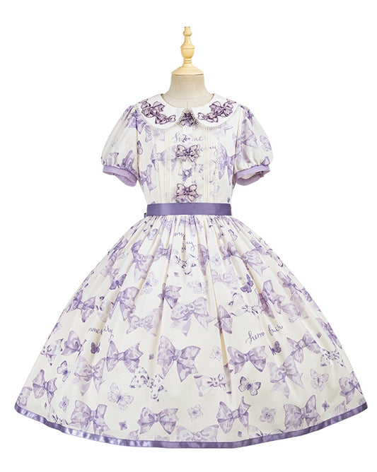 Purple Bowknot Peter Pan Collar Lolita Dress Bows and Butterfly One Piece
