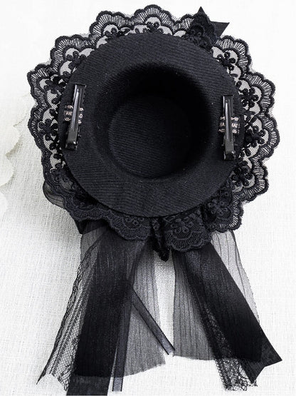 Gothic Hat Black Bow Mini Pearl Lace