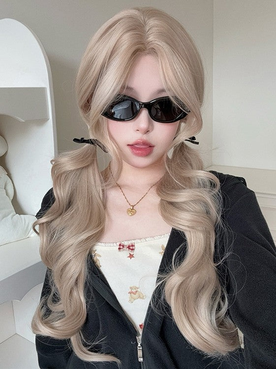 Pony mit gewellter Perücke, Vorhang, blond, 75 cm Länge