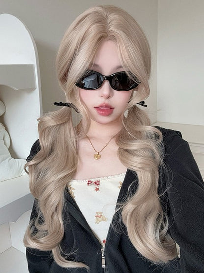 Pony mit gewellter Perücke, Vorhang, blond, 75 cm Länge