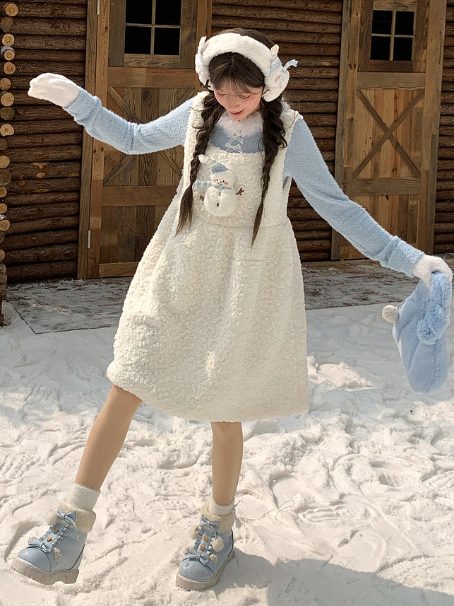 Süßes, mit Schneemann verziertes weißes Plüsch-Overallkleid
