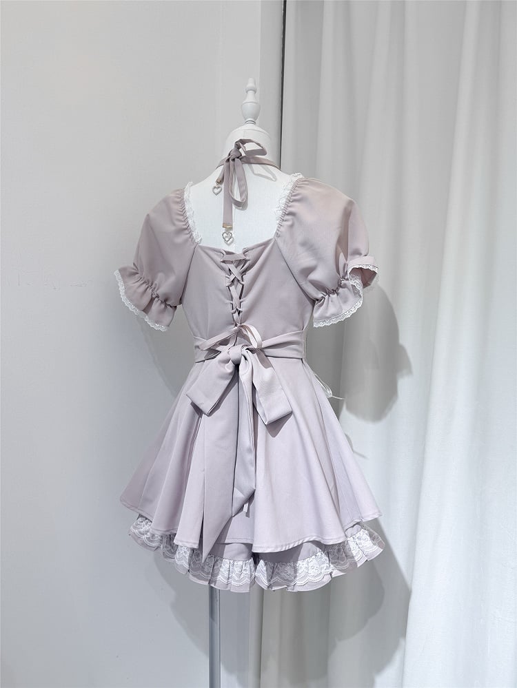 Dress Shorts Set: Buttons Coord Heart + Sweet Kei Jirai with Light Pink Shaped Halter