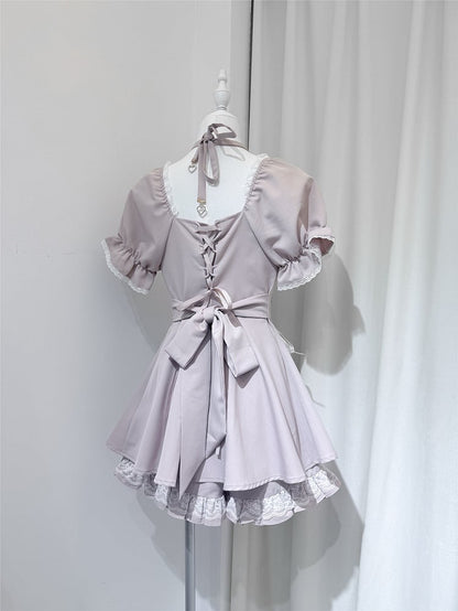 Dress Shorts Set: Buttons Coord Heart + Sweet Kei Jirai with Light Pink Shaped Halter