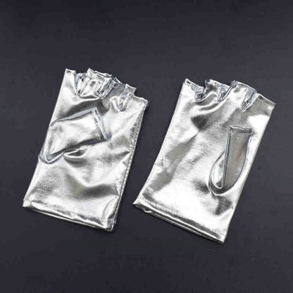 シルバーブラックサイバーパンクフューチャリスティックハーフフィンガーグローブ