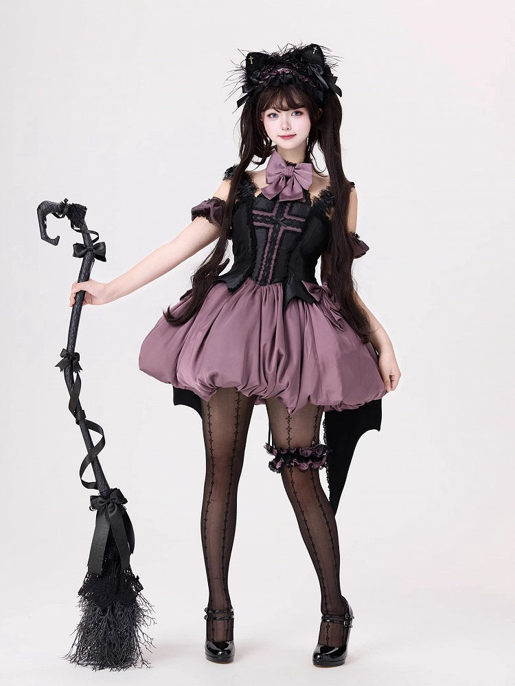 黒耳猫と紫のヘアバンド