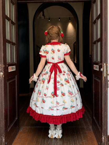 Curvy Strawberry Print Bow-Adorned Floral Skirt Dress - Versatile girl