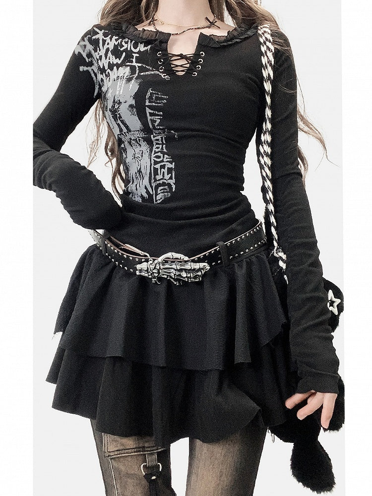 Kleid Schwarz Y2K Print Design