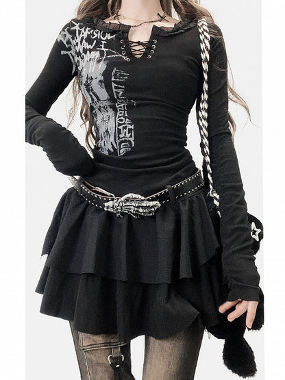 Kleid Schwarz Y2K Print Design