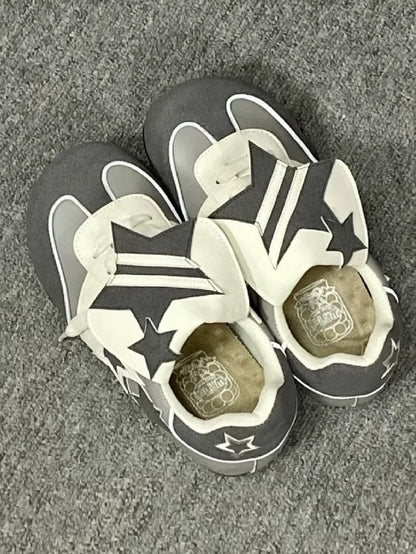Design Traditional - Accents Lolita with Gray Sweet Lace-Up 4.5cm Sneakers Platform Star