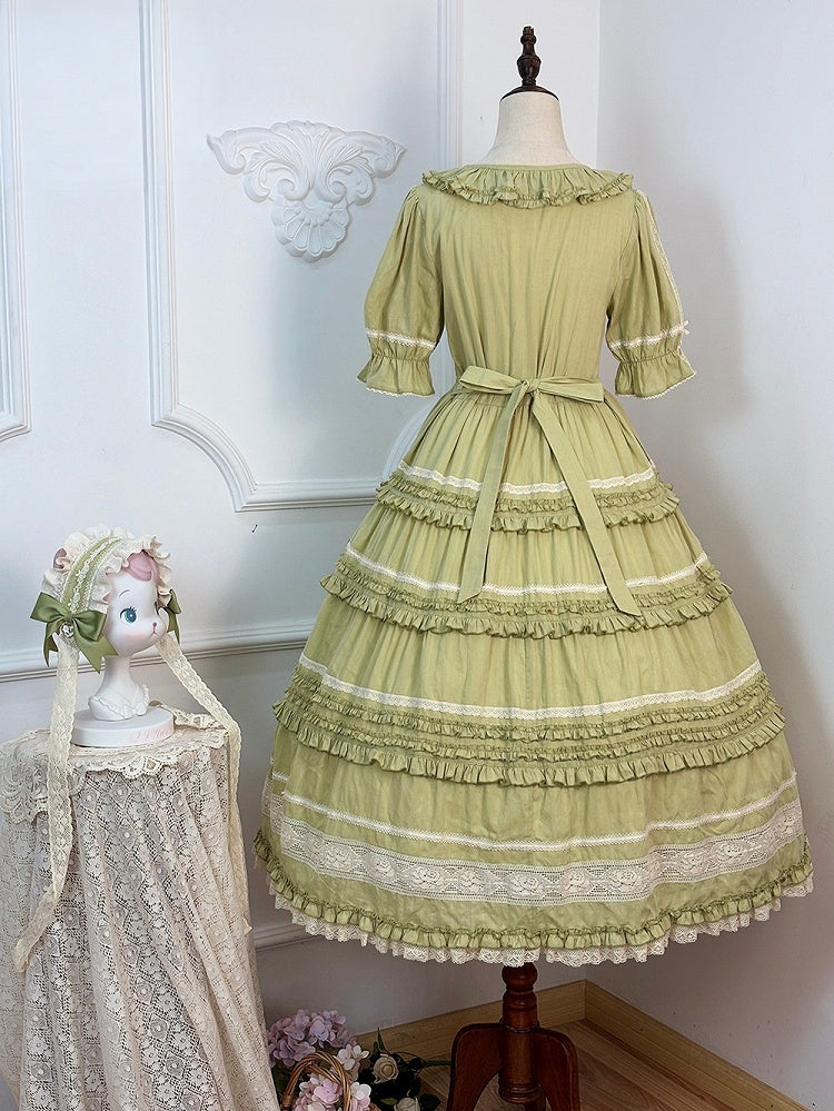 Green Layered Ruffles Elegant Lolita Dress Front Button Placket - Miss Point