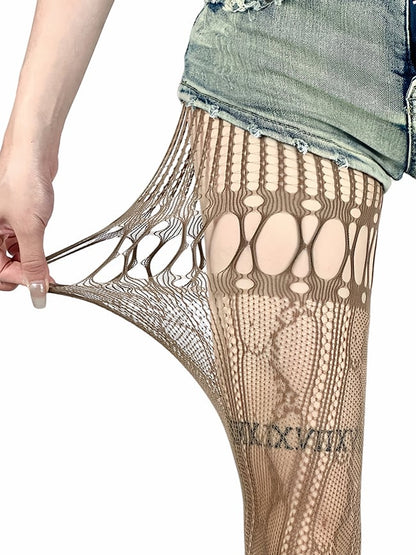 Cutout Options Tights Y2K Fishnet Design 4 Asymmetrical Color