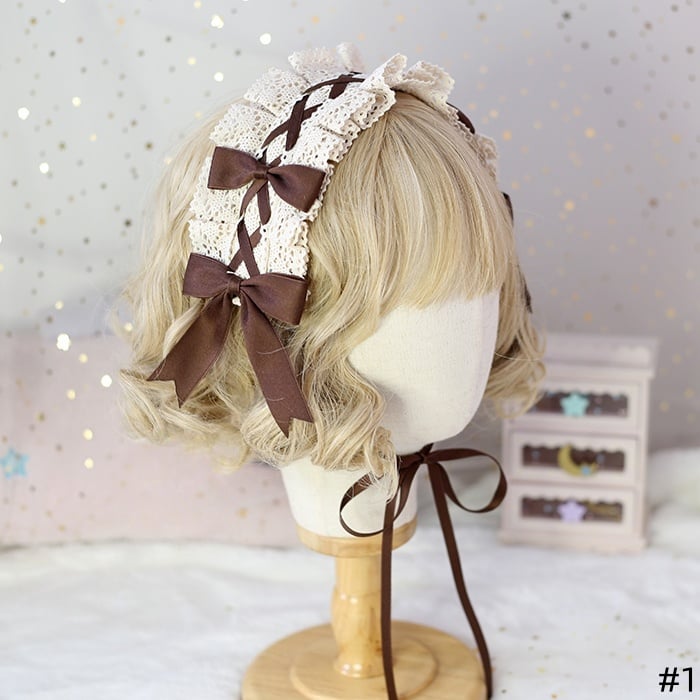 Sweet With Adorable Lace 2 Available Lolita Bowknot Hairband - Coffee-Colored Options