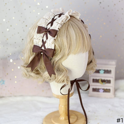 Sweet With Adorable Lace 2 Available Lolita Bowknot Hairband - Coffee-Colored Options
