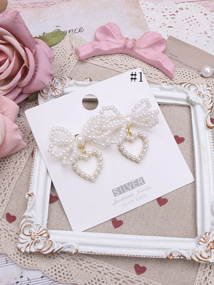 Beaded Kei Bow Jirai Earrings White