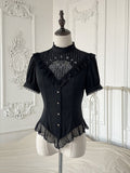 Lace with Gothic Black Blouse Trim Embroidered Design and Lolita