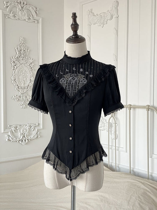 Lace with Gothic Black Blouse Trim Embroidered Design and Lolita