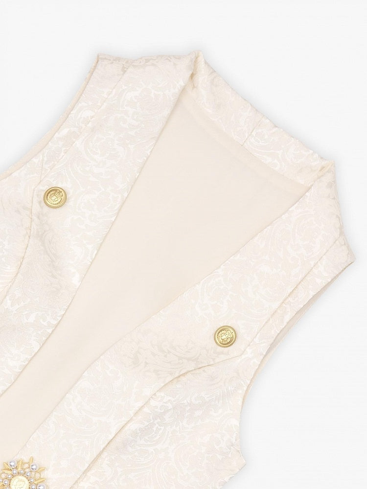 Ivory Asymmetric Split-Tail Waistcoat with Ornate Pin Closure - DevilInspired Exclusive Collection