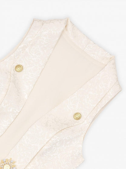 Ivory Asymmetric Split-Tail Waistcoat with Ornate Pin Closure - DevilInspired Exclusive Collection