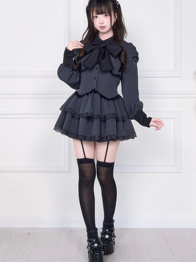 Matching with Shorts Double Sculpted Skirt Kei Jirai Dress Layered W-Corset Gray
