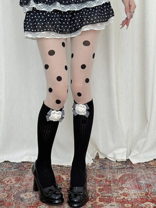 Ribbed Camellia Bow Stockings - Sweet Lolita & Kawaii Socks, 4 Colors