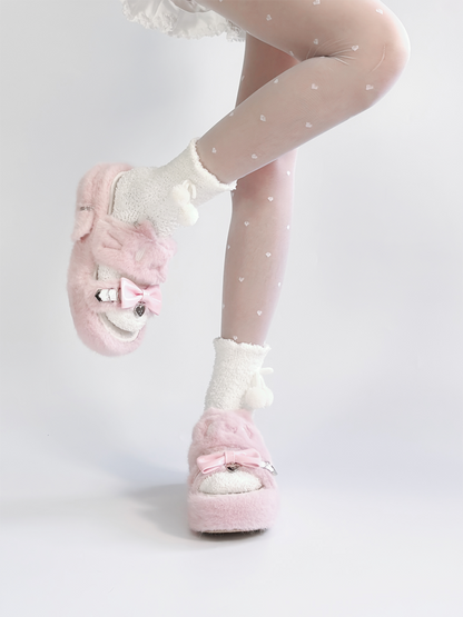 Kei Plush Slippers Rebellious Jirai Embroidery Pink Kitten -