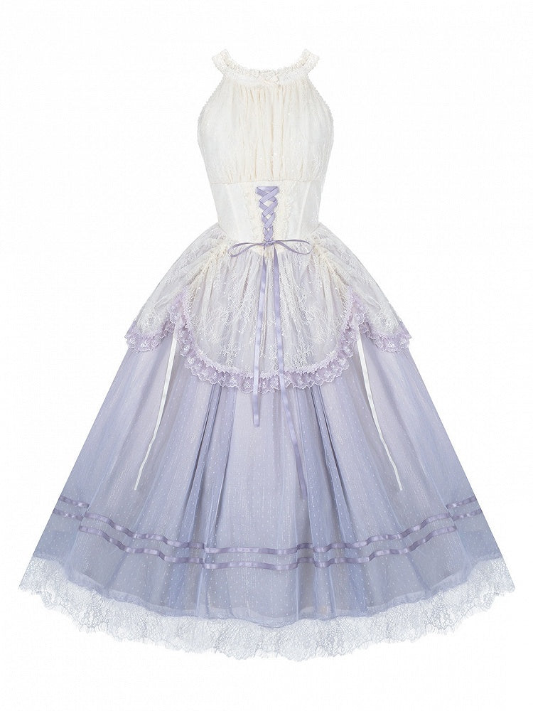 Purple Boned Basque Waist Lolita Halter Neck JSK Gown