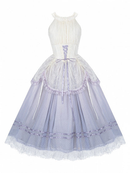 Purple Boned Basque Waist Lolita Halter Neck JSK Gown