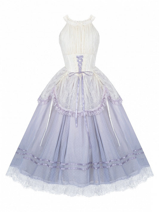 Purple Boned Basque Waist Lolita Halter Neck JSK Gown