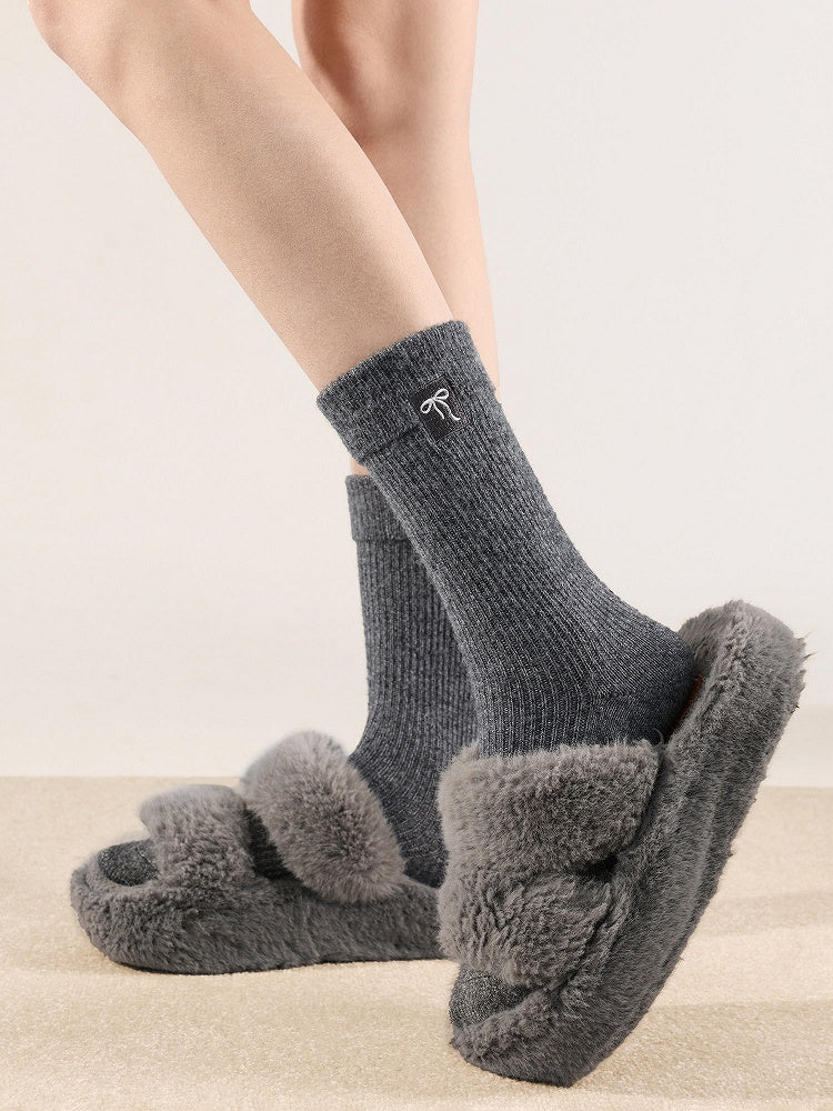 Colors) Ribbed Socks (2 Embroidery Bow with