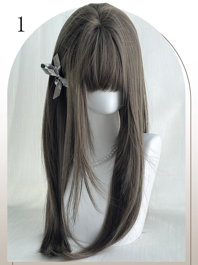 Bangs Long Wigs Middle-parted/Full Straight Brown 70cm