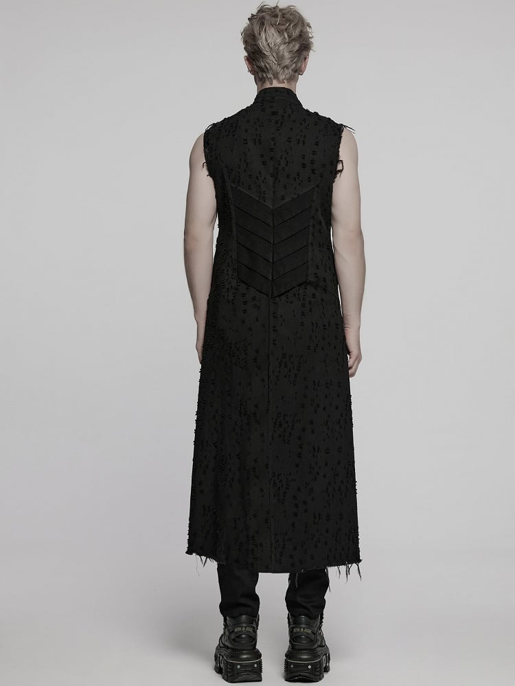 Men's Long Black Vest Punk Structure