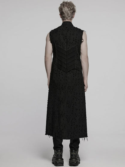 Men's Long Black Vest Punk Structure