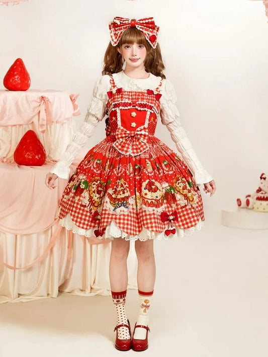 Strawberry Trim with Red JSK Eyelet Cake Lolita Dress Scalloped Print