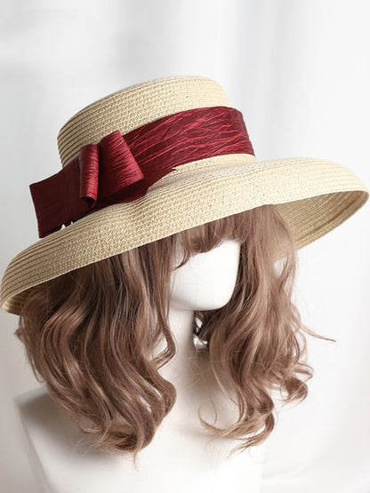 Wide-brim Satin Ribbon Options Hepburn-style 11 Lolita Color Straw Hat