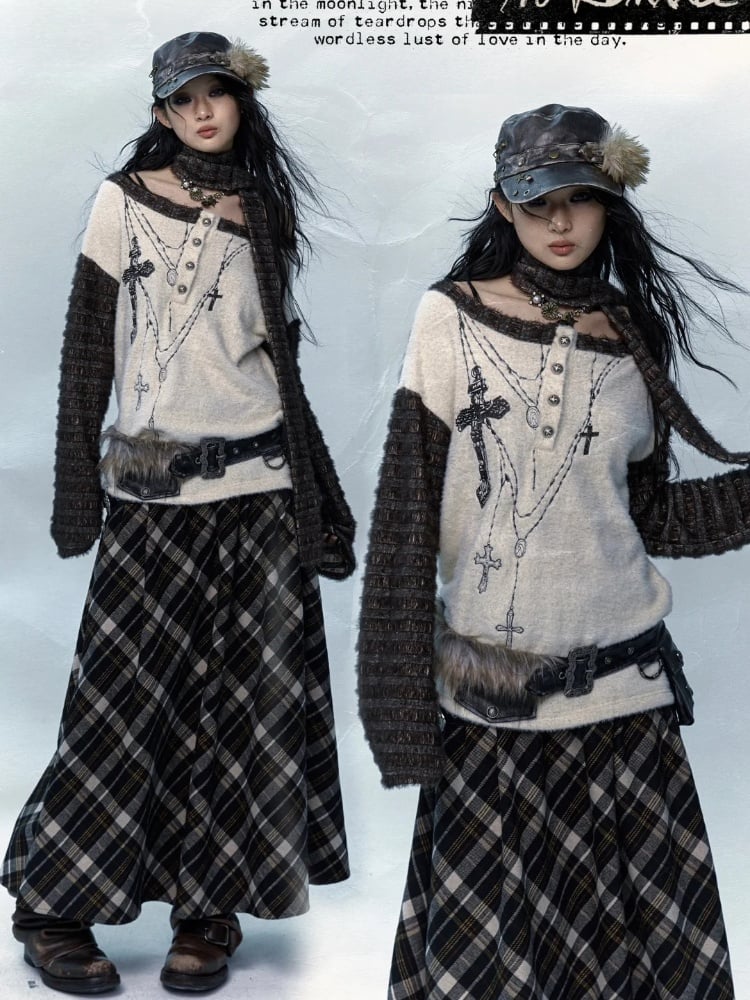 Off-Shoulder Cross Apricot Top mit Schal