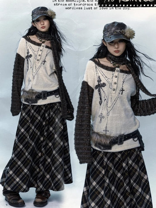 Off-Shoulder Cross Apricot Top mit Schal