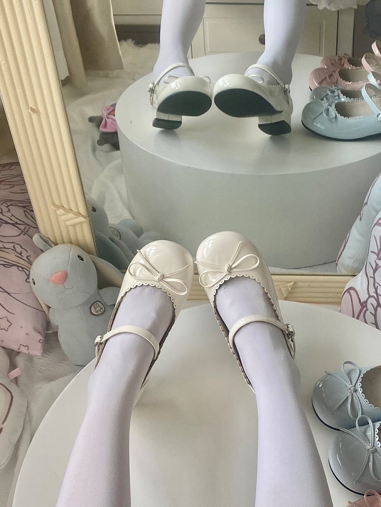 Sweet Leather Mary Jane PU with Shoes Heeled Toe Round 3cm White Lolita