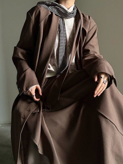 Fastening Button Pants Style Zip Ruffles Cascading Ornate Functional in Princely with Wide-leg Brown