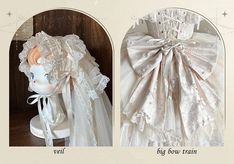 Champagne Illusion Neckline Princess Lolita JSK Dress Set - Sweetheart Macaron Lolita