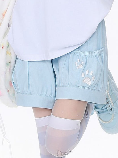 Embroidered Dog Paw Shorts Blue/Pink/Black